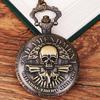 Vintage Antique Bronze Ghost Skull Pocket Watch Necklace with Double Guns Design