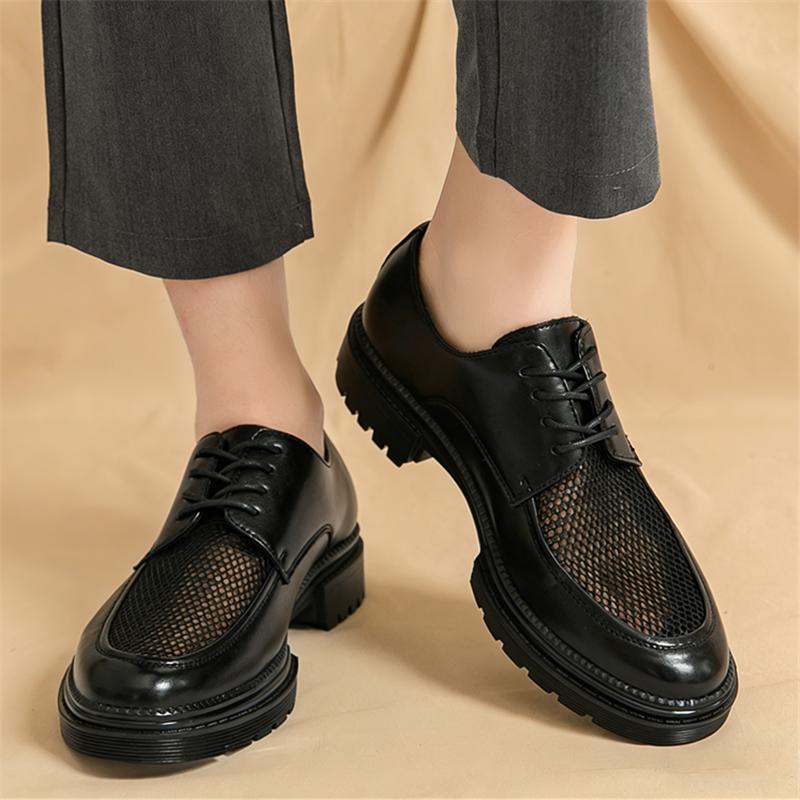 Summer Fashion Designer White Mesh Patchwork Breathable Thick-soled Elevator Shoes for Men Formal Wedding Prom Dress Footwear