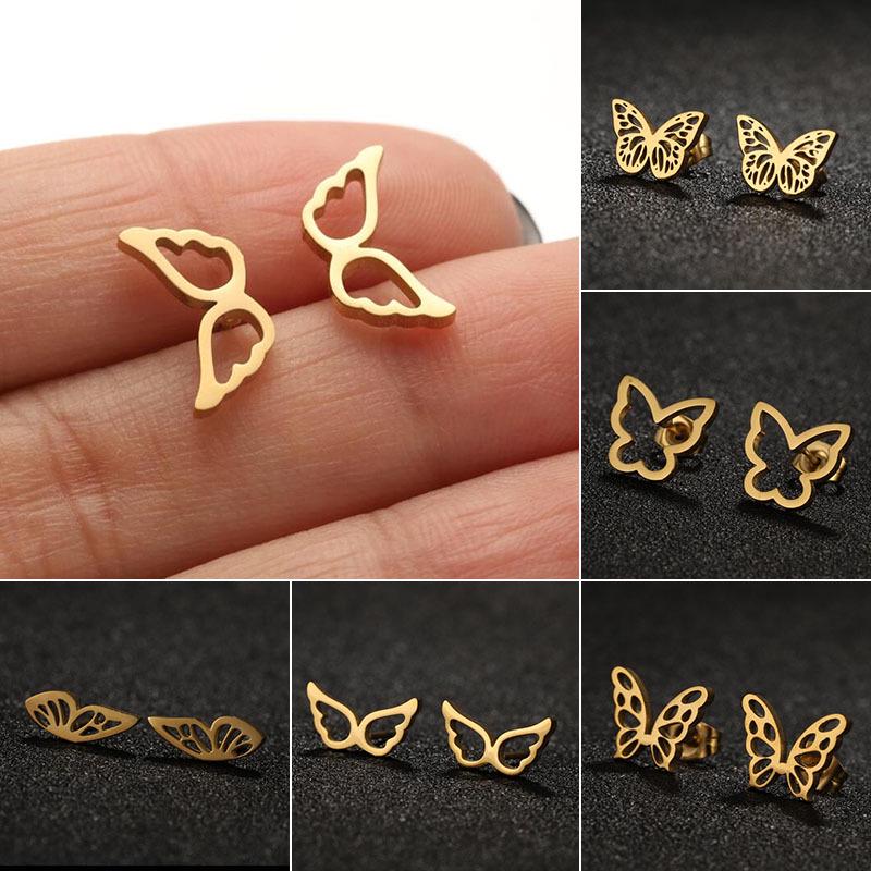 Women's Stainless Steel Angel Wing Butterfly Earrings – Cute Small Insect Design