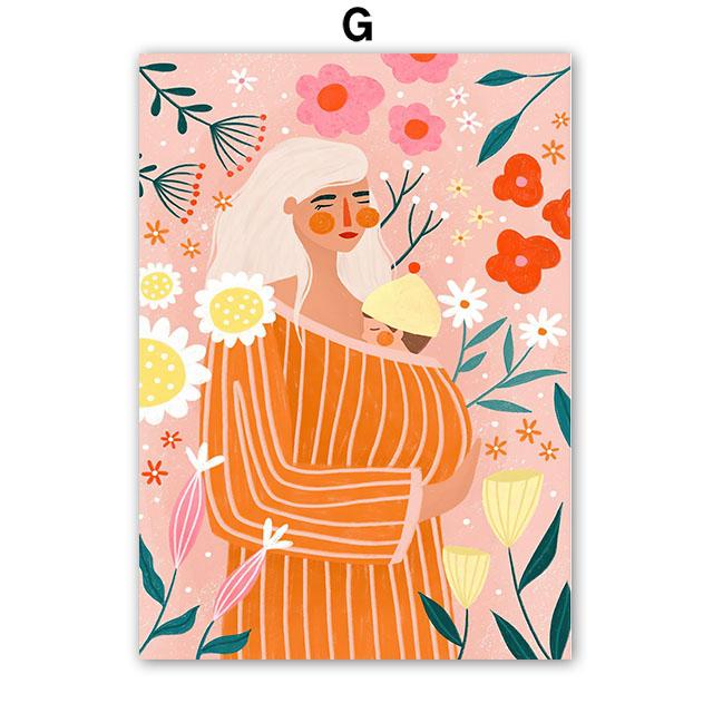 Boho Mode Mädchen Blumenvase Illustration Wandkunst Leinwandmalerei Abstraktes Poster und Drucke Bilder für Wohnzimmerdekor