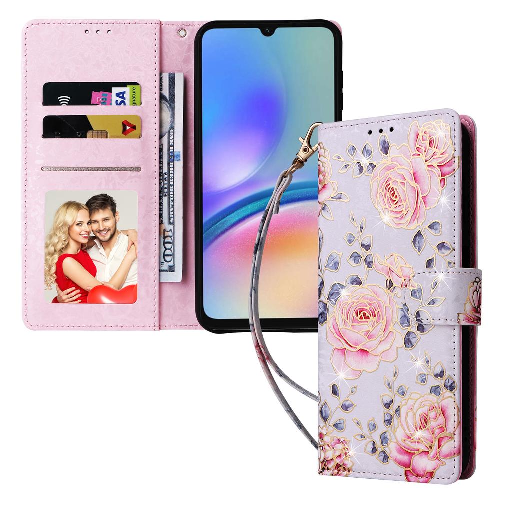 For Samsung Galaxy A05s 4G Case Floral Aesthetic RFID Blocking Leather Phone Cover
