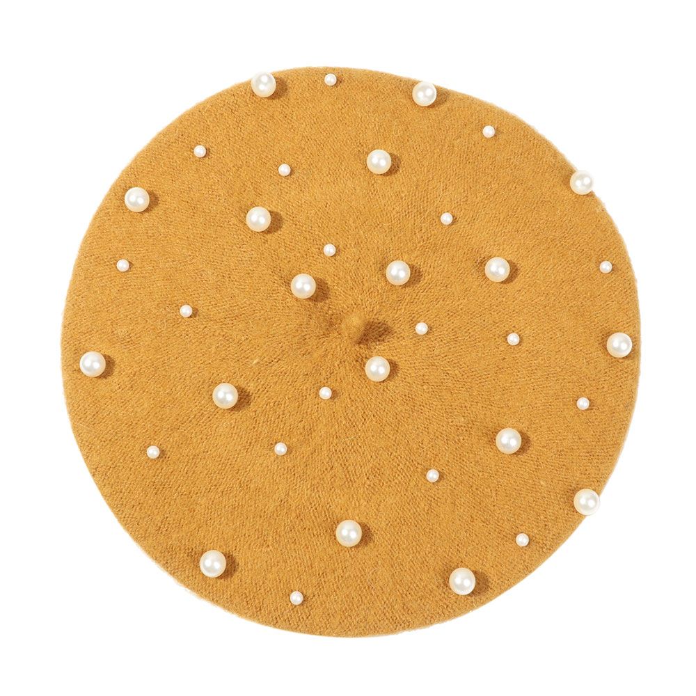 Damen Mädchen Weiche Lässige Elegante Baskenmütze Perle Wolle Malermützen Französische Mütze