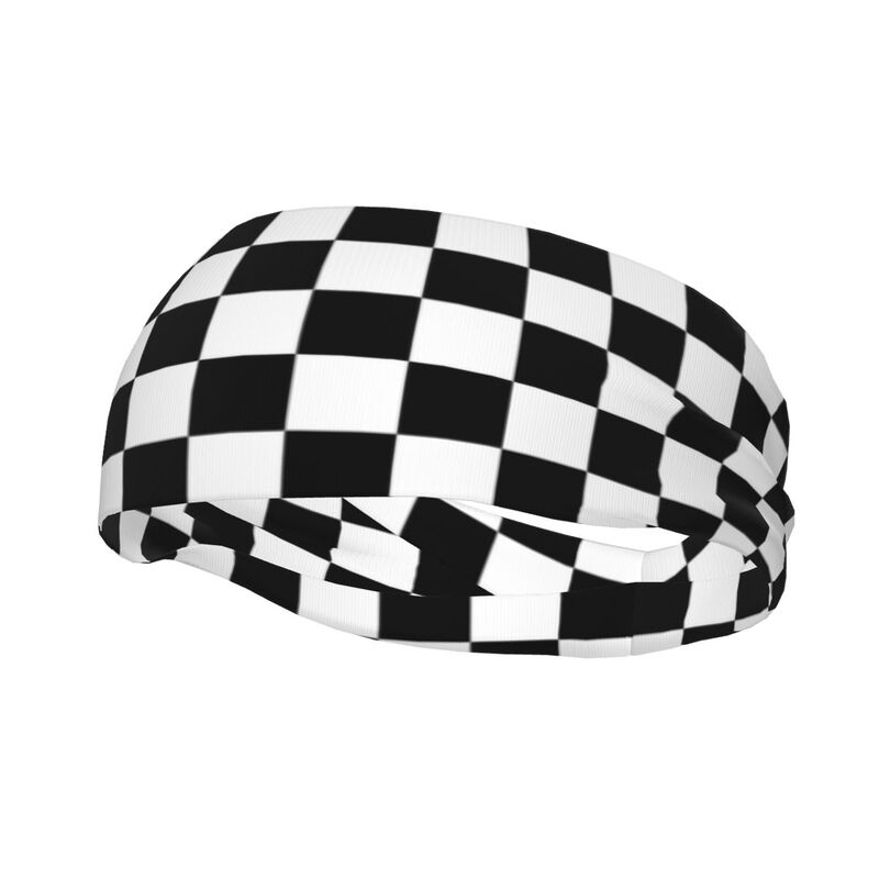 

Black and White Geometric Checkered Plaid Pattern Sports Sweatband Unisex Sweat Absorbing Headbands for Running Yoga Fitness чёрный