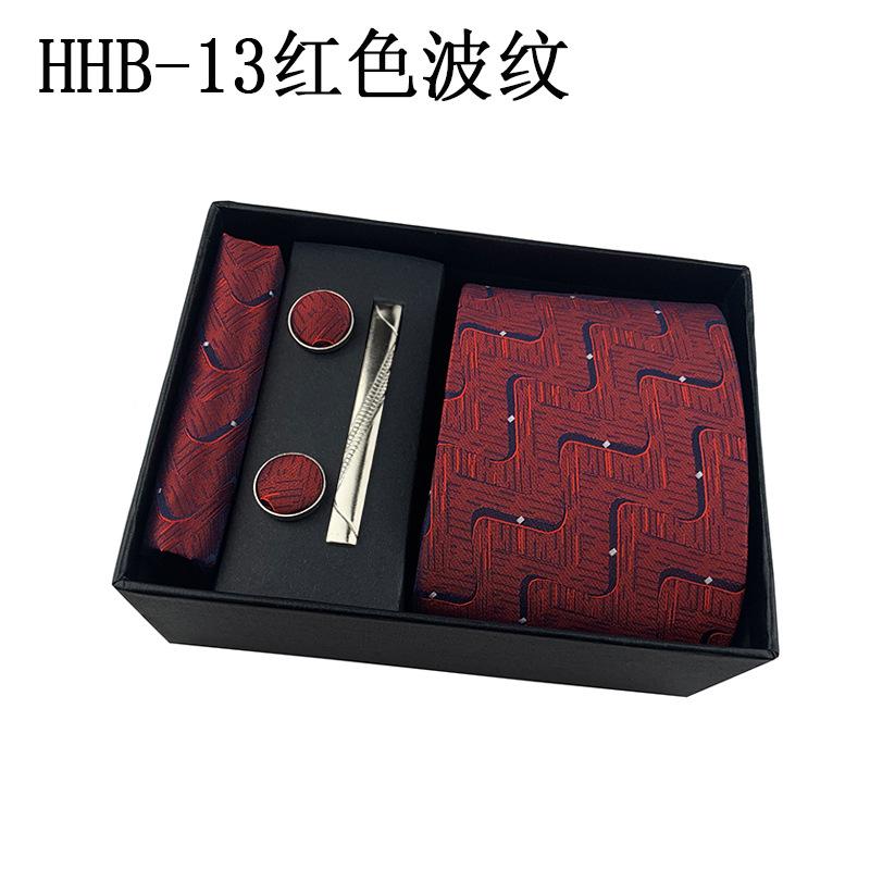 Men'S Business Tie Square Scarf Gift Box Striped Plain Suit Shirt Tie Black Gift Box Set