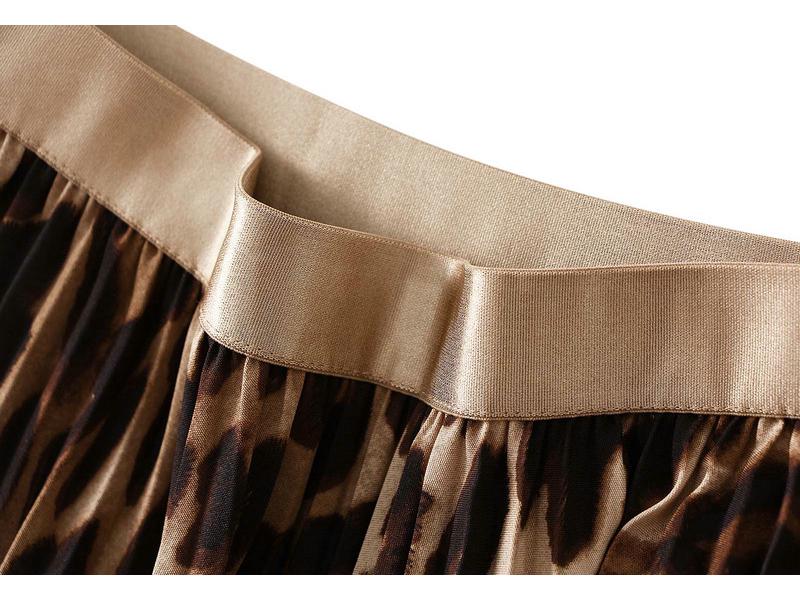 Spring 2026 Retro Leopard Print High Waist Pleated Midi Skirt for Women (D9908)