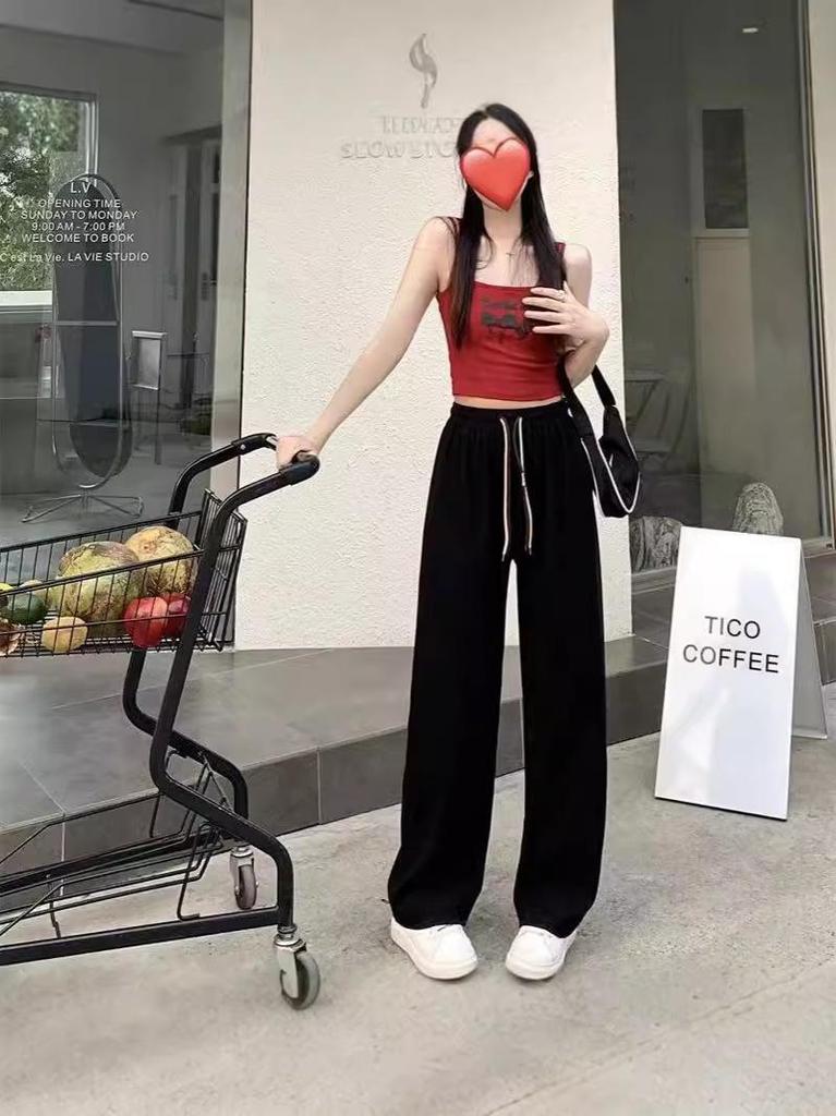 Kapok Velvet Women's Ultra-Fine Corduroy Wide-Leg High-Waisted Pants with Smiley Face Belt - Spring/Autumn Casual Style.