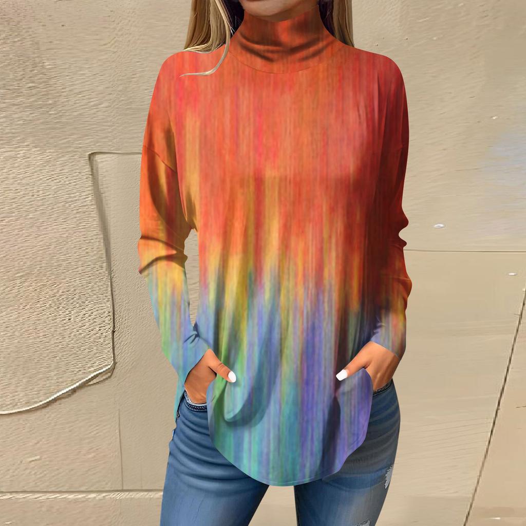 Tricouri pentru femei, toamnă, ocazional, cămăși cu mânecă lungă, hanorac, cu imprimeu vintage, cu gât înalt, pulover