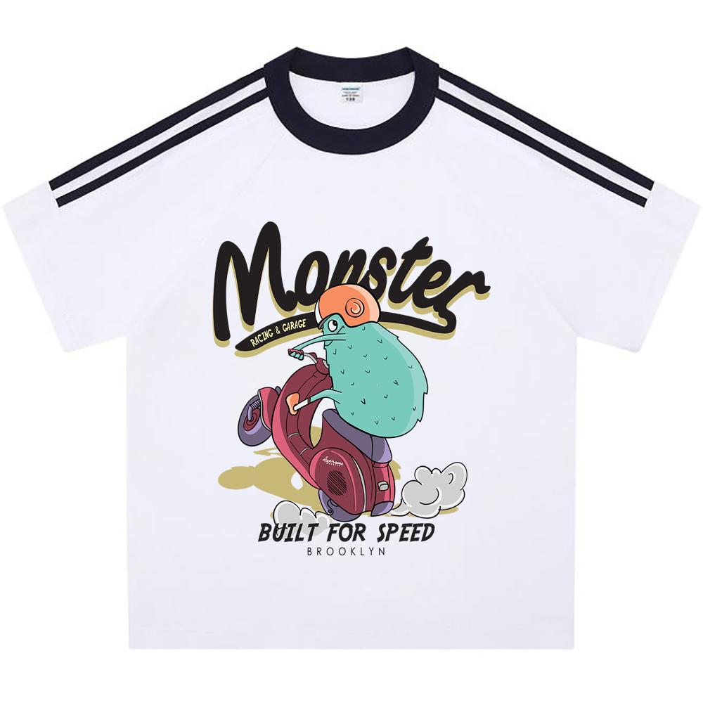 

Kids 100% Cotton T-shirts Boys And Girls 200 GSM Cotton Tees cool monster riding a motorcycle Cartoon Print Child Tshirts 150 білий