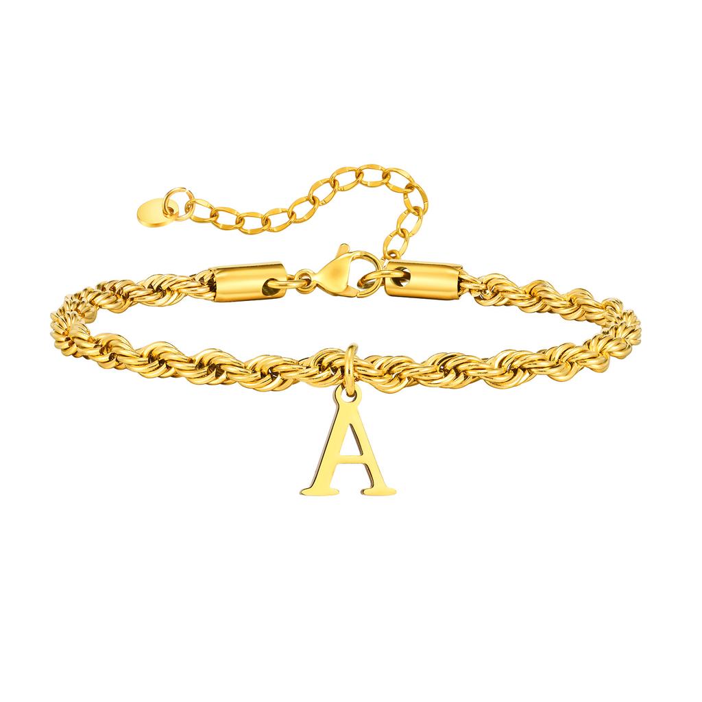Vnox Braccialetti con Lettere A-Z per Uomo, Braccialetto a Catena Intrecciata in Acciaio Inossidabile Placcato Oro, Classico Braccialetto con Nome Regalo per Lui