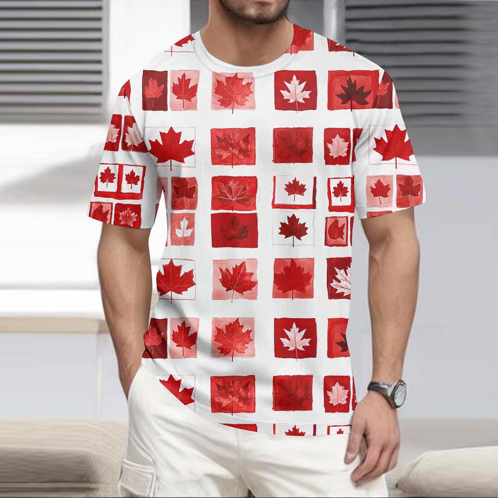 Men's Round Neck Casual Hawaiian Beach Printed Short Sleeve T-shirt Top