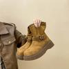 Retro style round head belt buckle Martin boots women's autumn and winter fashion versatile short boots lace short tube fashion boots