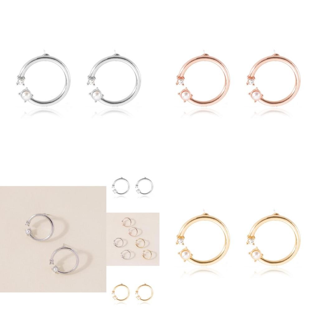 Modern Round Alloy Pearl And Diamond Stud Earrings Summer 2021 Fashion