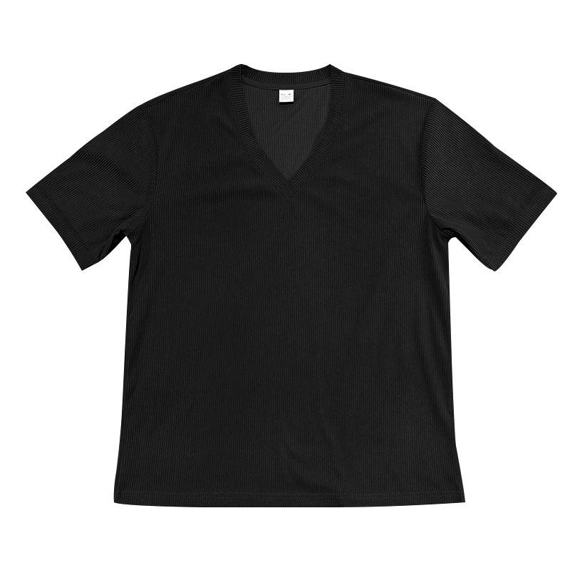 Men's V-neck Slim Fit Corduroy Casual Short Sleeve T-shirt, Solid Color