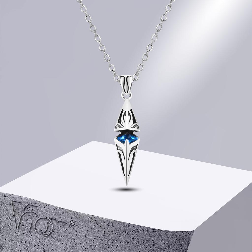 Collane Vnox Eleganti con Pietra Blu per Uomo, Gioielli Collana con Ciondolo Geometrico Cubo in Acciaio Inossidabile, Regali per Festa di Compleanno per Lui