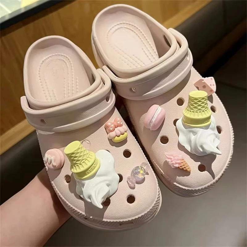 DIY Cute Ice Cream Series Shoe Charms Accessories for Clogs Slide Sandals Garden Shoe Decoration Buckle Pins Boys Girls Gifts