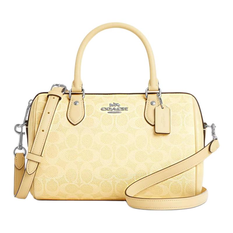 

COACH Rowan 25 Logo Printed Boston Bag Shoulder Coated Canvas Handbag Medium Women Yellow жовтий