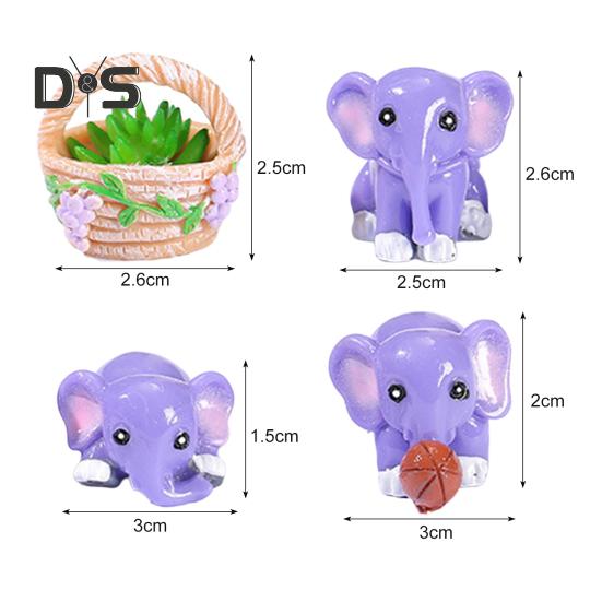4Pcs Elephant Figurine Exquisite Realistic Resin Micro Landscape Decor Animal Miniature