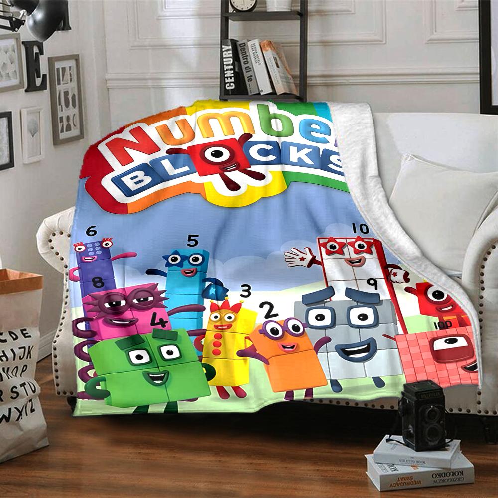 1pc 3D-Number-Blocks-Cartoon Blanket, Gift, for Men and Women, Soft Blanket, Good for Sofa Bed Couch Travel, Lightweight Flannel Blanket