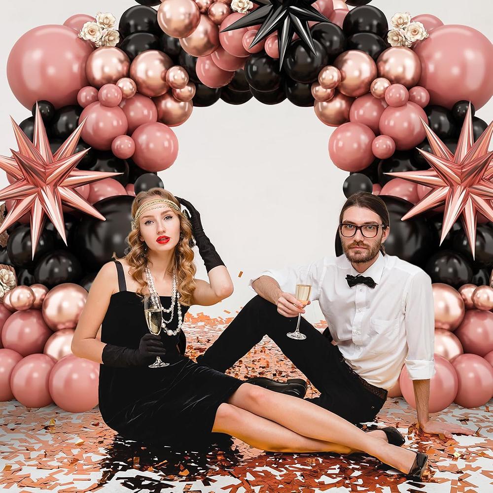 Retro Pink Balloons Garland Black Rose Gold Ballon Arch Kit Black Rose Gold Explosion Star Foil Globos Wedding Shower Decoration