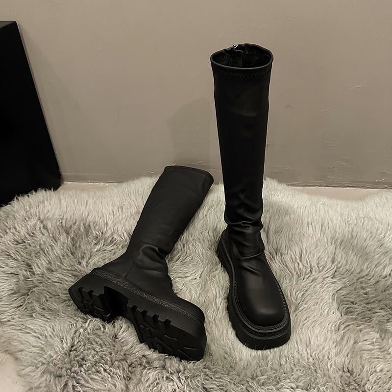 Móda Podzim Zima Štíhlé Dámské Kozačky po Koleno Ženské Platforma Silná Podrážka Dlouhé Kotníkové Boty Zapatos De Mujer