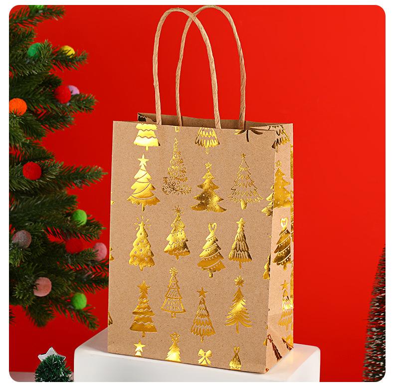 StoBag Christmas Kraft Paper Gift Bags Metallic Print Gift Wrapping Bags Paper Shopping Bags for Sweets Holiday Candy Treat 30pcs&15x8x21cm