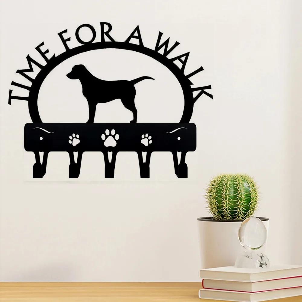 1pc Labrador 'Time for a Walk' Key Rack Dog Leash Hanger - Hallway Key Holder with Bathroom Towel Hooks Wall Coat Rack