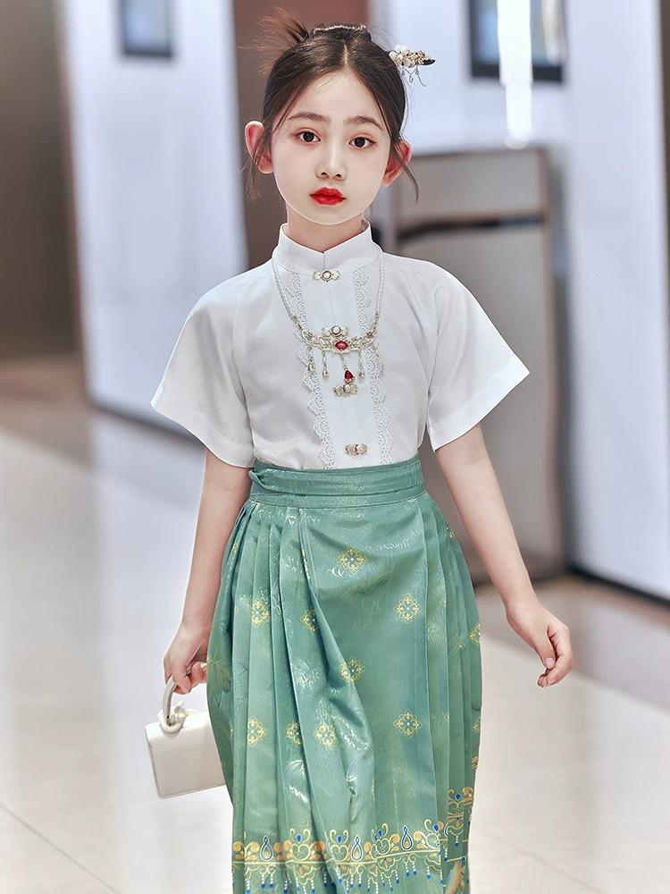 

Ханьфу в стиле Мин для девочек 2024: Костюм Тан для принцессы Детский старинный китайский костюм 140