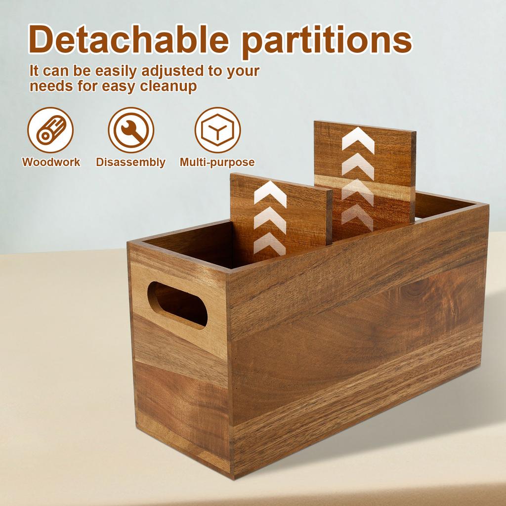 Wooded Kitchen Utensil Divider Storage Holder Removable Silverware Organizer with 3 Compartments Utensil Caddy for Household