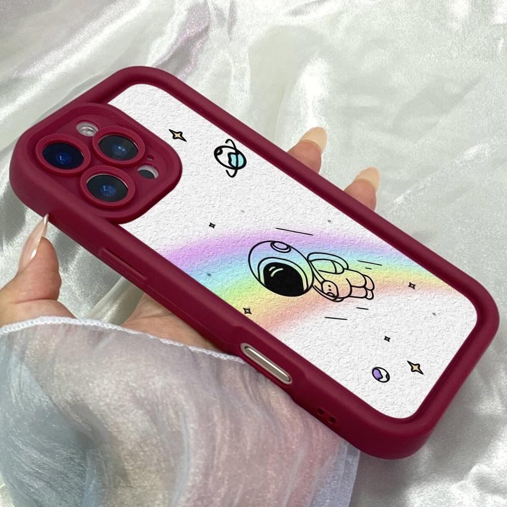 JT442 Rainbow Cosmos Astronauts for iPhone 17 16 15 14 13 Pro Max Samsung S26 S25 Ultra A17 A07 A56 A16 Xiaomi 15T Redmi 15c Note 14 13 12 Soft Case