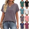 Spring Summer New Women's Solid Color V-Neck Lace Trim Loose Short Sleeve T-shirt Top For Cross-border Trade