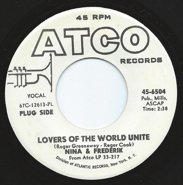 

7inch Record NINA FREDERIK Lovers Of The World Unite 456504PROMO ATCO Records UK Pop Used