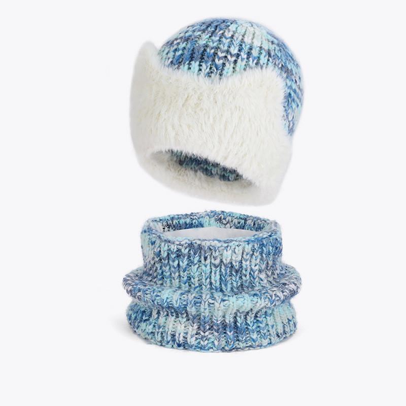 

Winter Knit Hat With No Brim And Neck Warmer For Outdoor Cold Protection For Women синій