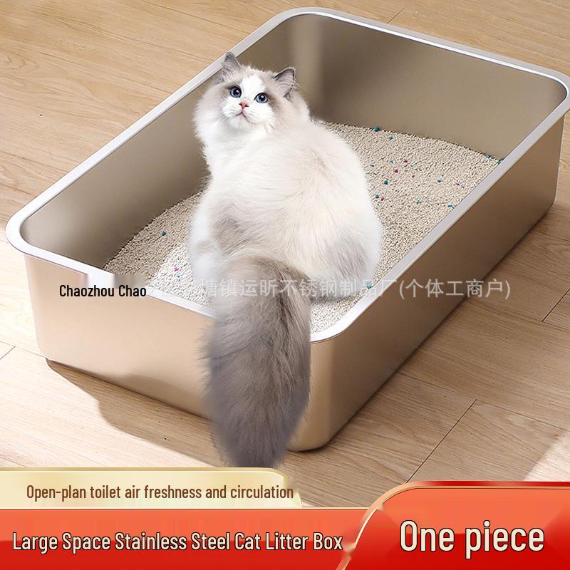 Extra Large Stainless Steel Cat Litter Box with Lid, Tall Rectangular Design, Deep and Easy to Clean