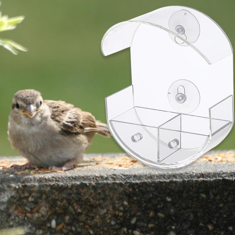 Acrylic Transparents Bird Feeders Parakeets Cage Birds Feeders Antiskid Stand for Feeding and Observing Birds