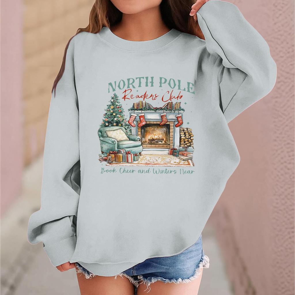Children's Fashionable Casual Long-sleeved Loose Christmas Print Pullover Sweatshirt