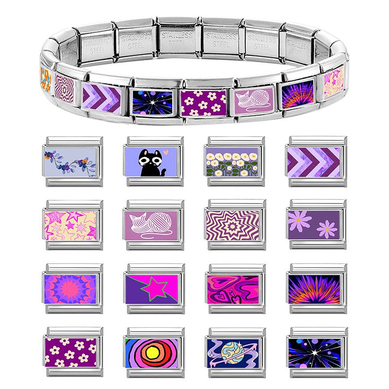 Fashion Purple Red Star Romantic Planet Daisy Cat Bead Fit 9mm Italian Charm Bracelet Stainless Steel Girls' DIY Making Jewelry