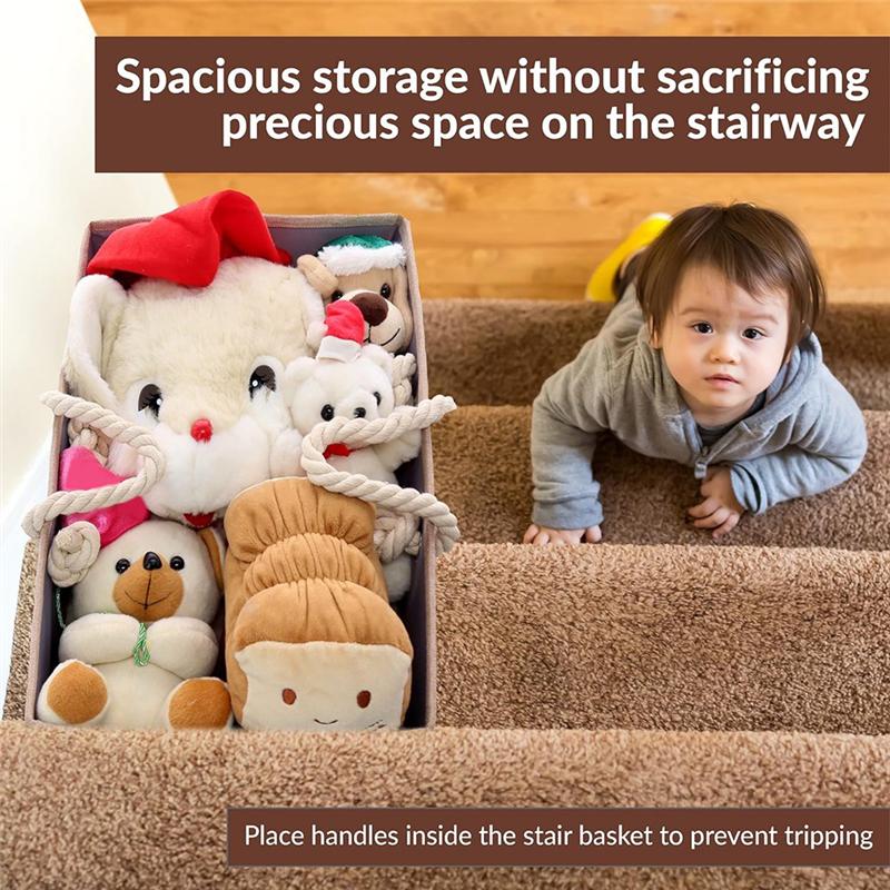 BAAU Stair Basket For Stairs,Foldable Staircase Basket With Thick Cotton Rope Handles, Stair Baskets For Carpeted