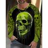 Men's Long-sleeved T-shirt 3D Printed High-definition Skull Stitching Printing Men's Autumn Tops Casual Round Neck Home Clothes