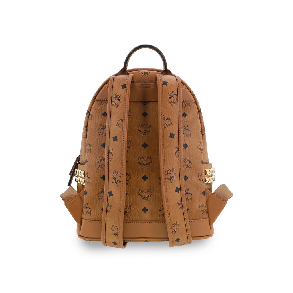 MCM Stark Classic Monogram Double-Sided Studded Commuter Party Canvas And Leather Backpack Unisex Backpack Brown Cognac MMKAAVE15CO001