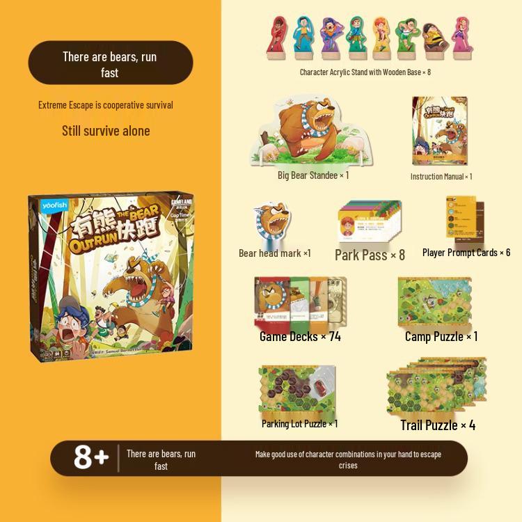Yaofish Ray Ray Bear Run: American Comic Style Multiplayer Racing Board Game for Adults and Families