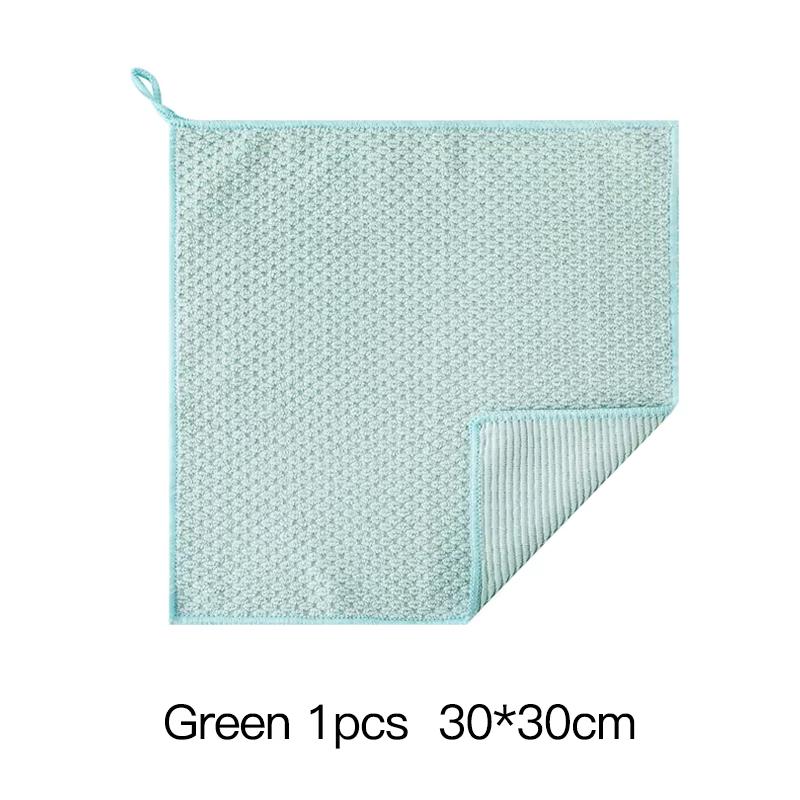 

5PC/1PCMicrofiber Glass ClothKitchen RagOil Removal and Decontamination Cleaning Cloth Double-Sided Double-Effect Scouring Pad 1Pc зелёный