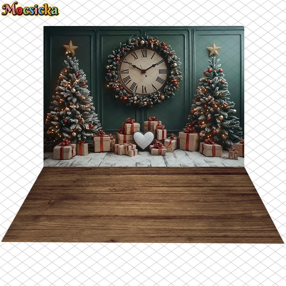 Mocsicka Christmas Backgrounds Xmas Tree Big Clock Decorations Happy New Year Family Holiday Party Photo Backdrops Studio Banner213
