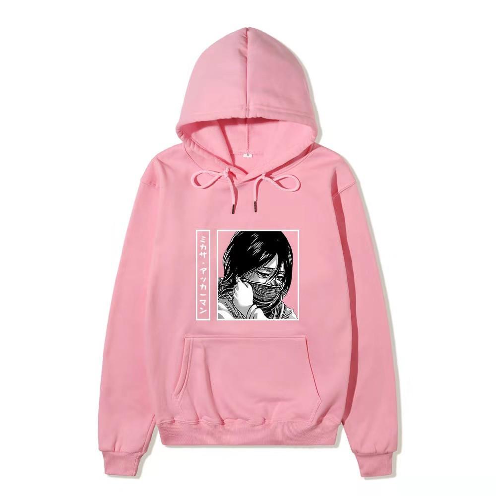 Unisex Attack on Titan Mikasa Ackerman Hoodie, Black White Manga Graphic Print Long Sleeve Pullover Hooded Sweatshirt Streetwear