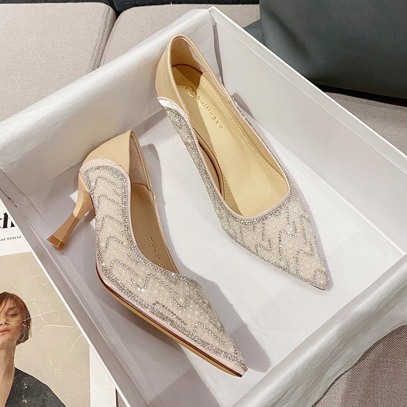 

Темпераментные туфли на высоком каблуке женские летние нишевый дизайн чувство тонкий каблук маленький ароматный стиль для работы не устают ноги острый носок B835-ES7 39 розовый