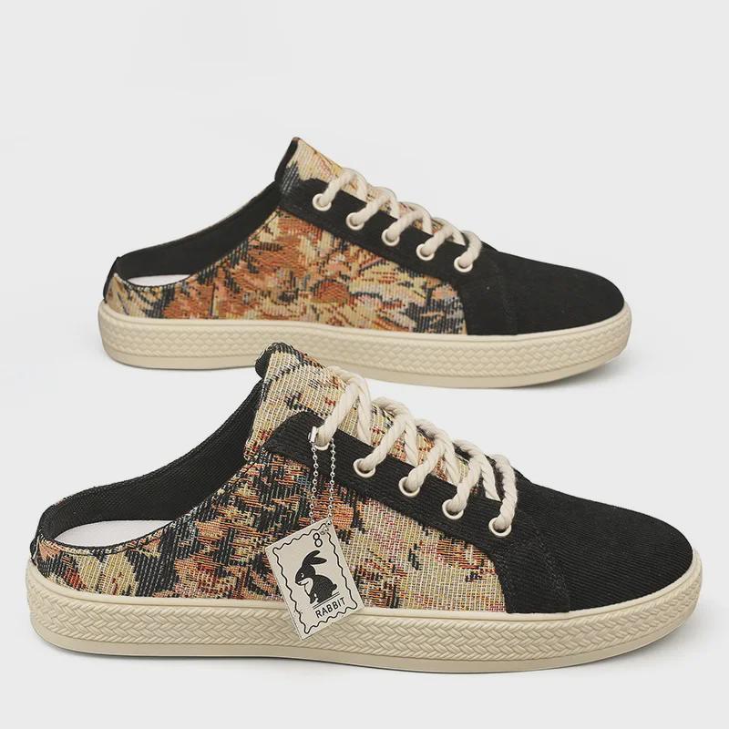 Herren Sommer Slip-On Canvas Sandalen - Trendige Geschlossene Zehen, Fersenfreie Weiße Halbschuhe