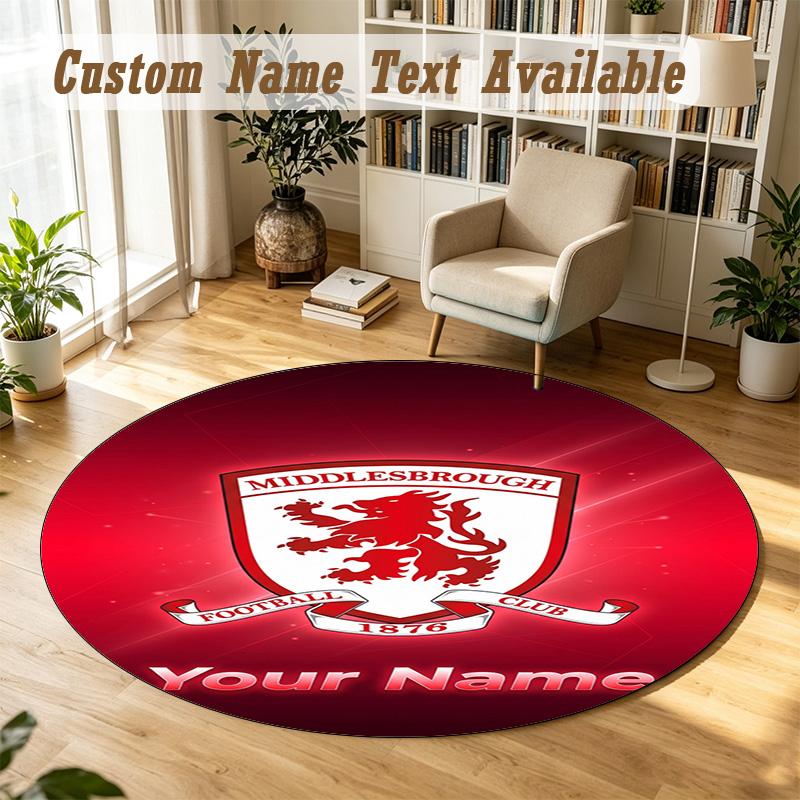 Round Rug Custom NameMiddlesbrough FC Pattern Non Slip Carpet Home Floor Decor