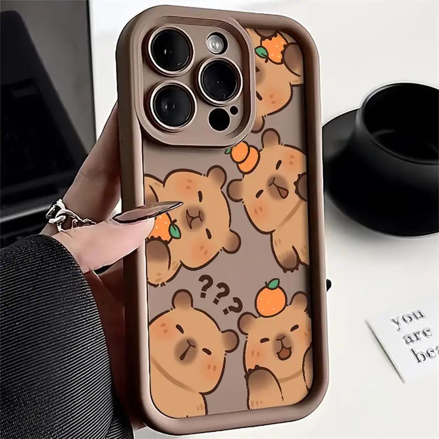 Cartoon Cute Capybara Pattern Phone Case For iPhone 17 16 15 14 13 12 11 Pro Max X XS XR 17 Air 16 E Soft TPU Silicone Cover