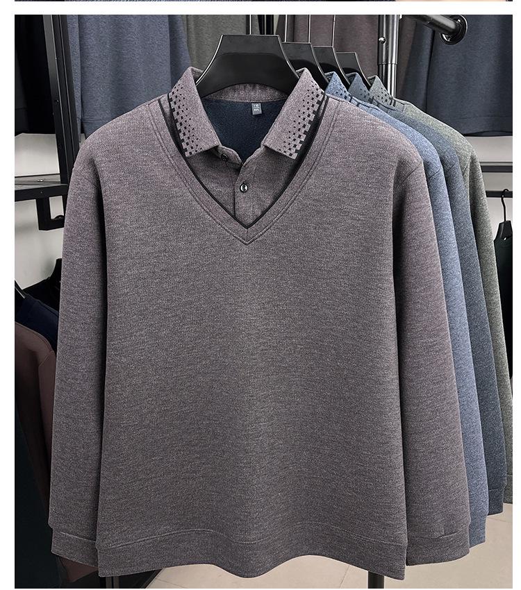 Herren Herbst/Winter Verdickter Samt Wolle Revers Zweiteiliger Lagenpullover für Mittleres und Älteres Alter