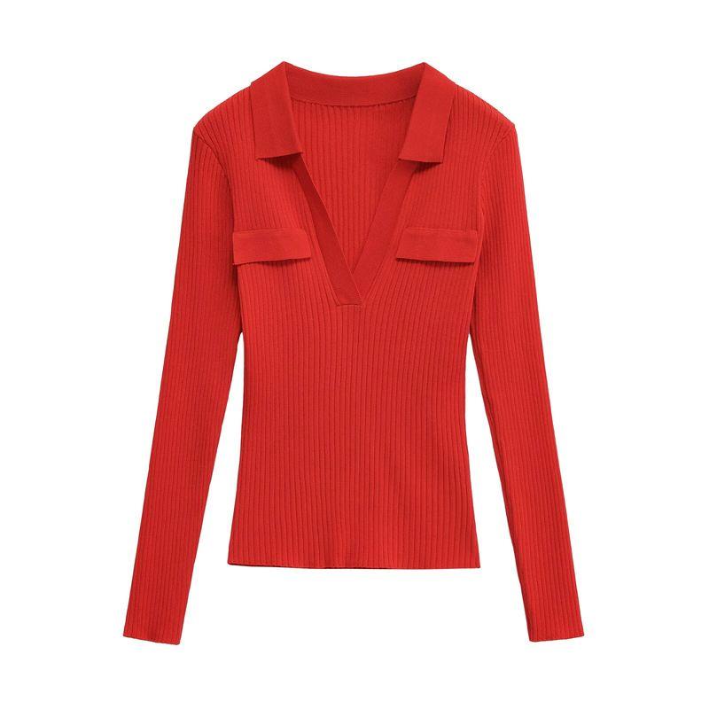 Kaslead New Women clothes Western Style Fashion Simple Polo Shirt Collar Rib Long sleeve 0858302