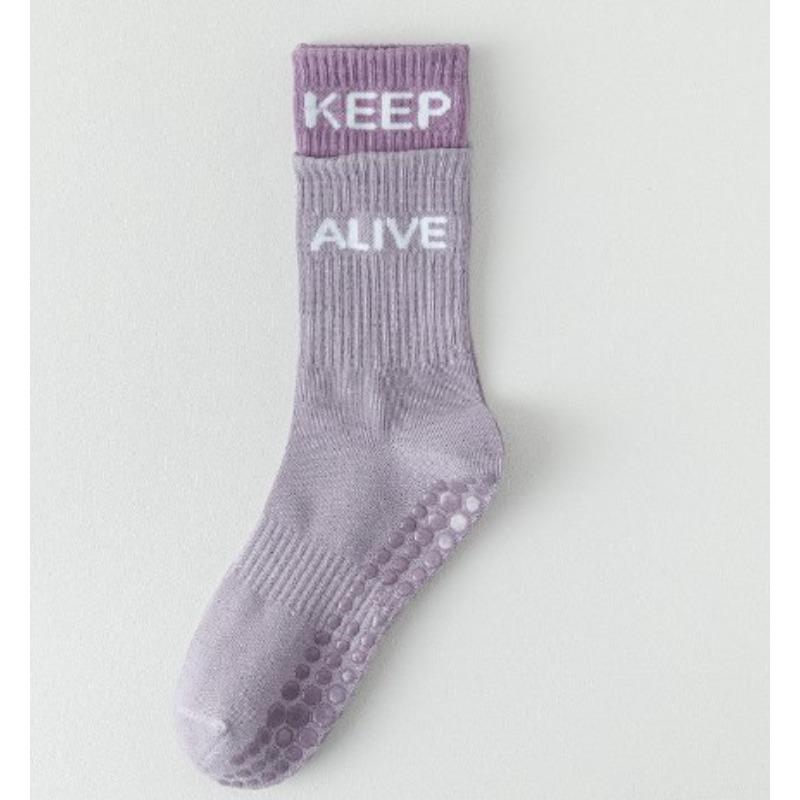 Einfarbige Yogasocken aus Baumwolle bis zur Mitte der Wade, rutschfeste Sportsocken mit Silikonunterseite, für Damen, für Indoor-Fitness, Trampolin, Tanz, Pilates